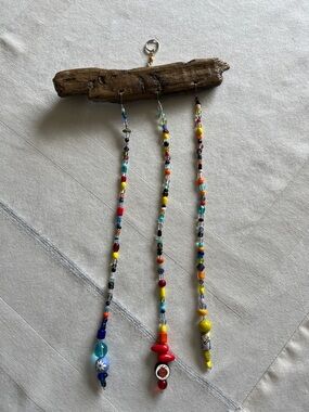 Boho-Style Handmade Multicolor Beaded Driftwood Sun Catcher